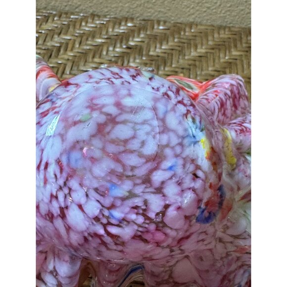 Vintage Italian Splatter Millefiori Ruffled Glass Basket Murano Polished Base - Picture 4 of 8